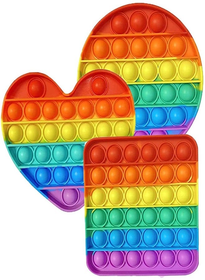 AIMERS Pop it Set of 3 Rainbow Push Pop Fidget Toy Anti-Stress and Toy for Children and Adults (Heart, Circle and Square) - Image 1